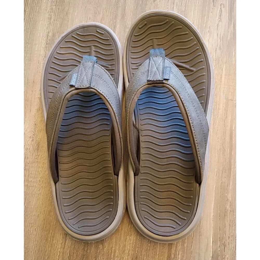 George Men’s Atlantic Thong Sandals Slip-On Fabric Upper Logo Gray US 10